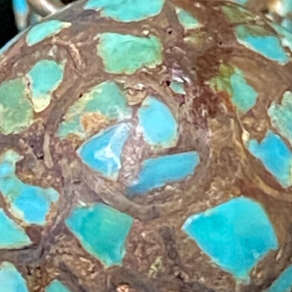 2" x 5/8" Vintage Indian Silver Earrings With Crushed Turquoise Mosaic & Screw B - Picture 11 of 11